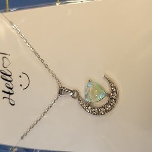 Silver Tone Moon & Heart Pendant 18" + 2" Extension Necklace